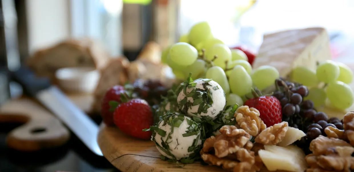 Wine and cheese grazing board catered for a Denver anniversary celebration