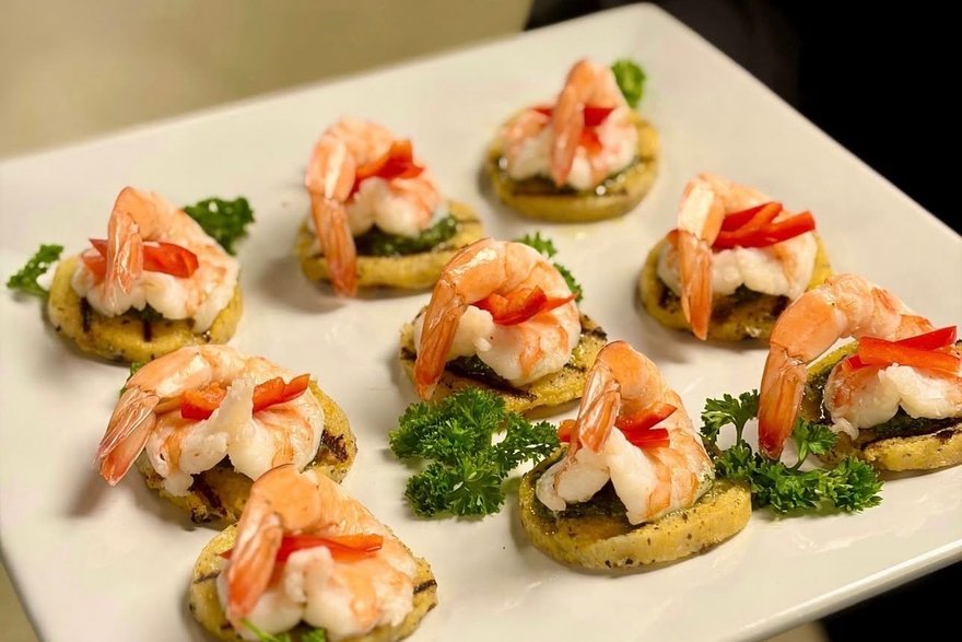 Chimichurri Shrimp & Polenta Rounds catering Denver