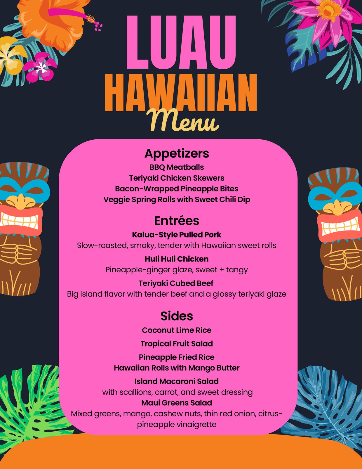 2026 Hawaiian luau party menu