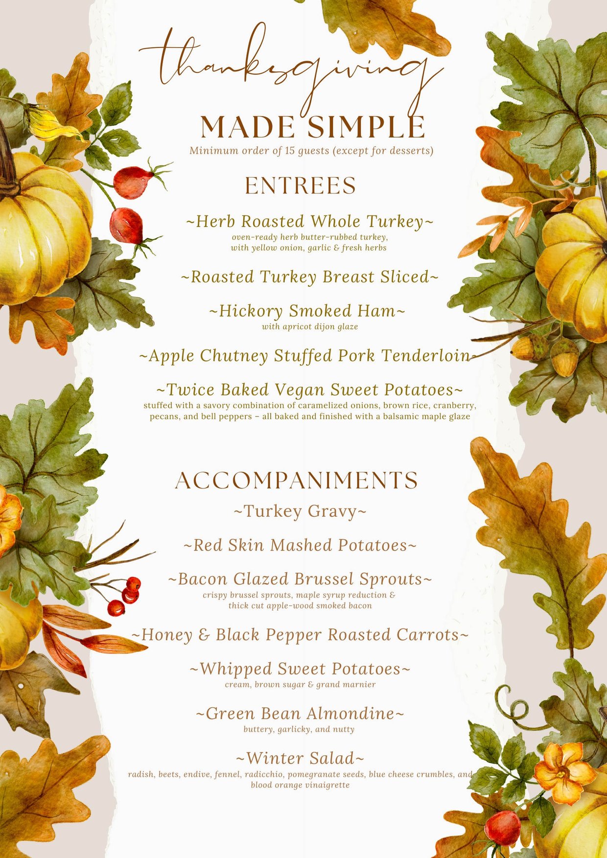 2026 Thanksgiving menu, page 1