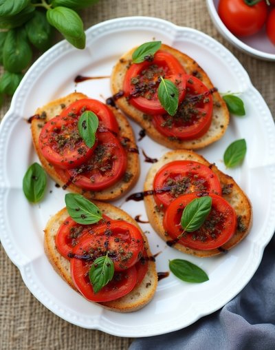Tomato and Sweet Basil Bruschetta vegan catering Denver