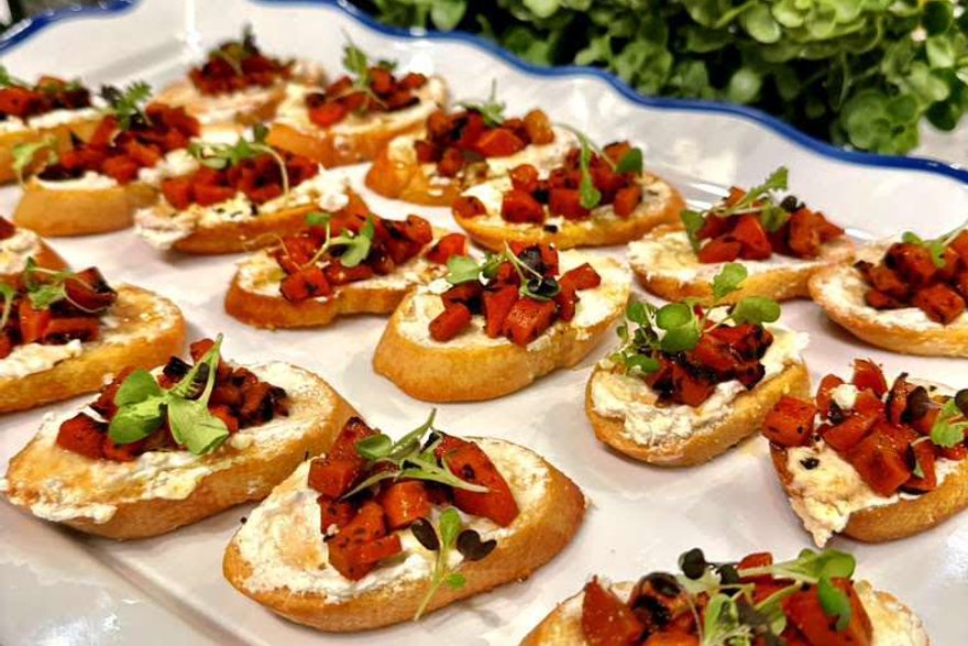 Whipped Feta, Roasted Carrot & Hot Honey Crostini catering Denver
