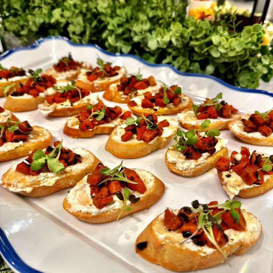 Whipped Feta, Roasted Carrot & Hot Honey Crostini catering Denver